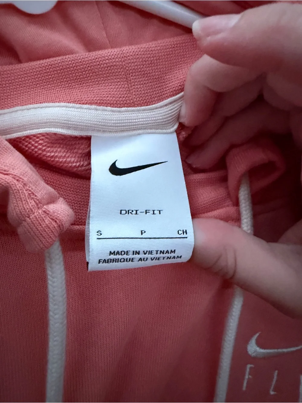 Nike Coral Pink Dri-FIT Hoodie with White Drawstrings size small but oversized